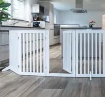 Hunde-Absperrgitter 4-teilig weiss, mit Tür