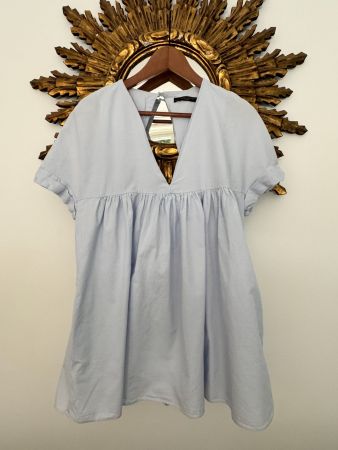 Robe short bleue clair en coton ZARA M