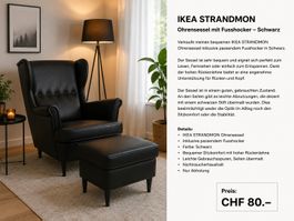 IKEA STRANDMON Ohrensessel mit Fusshocker – Schwarz