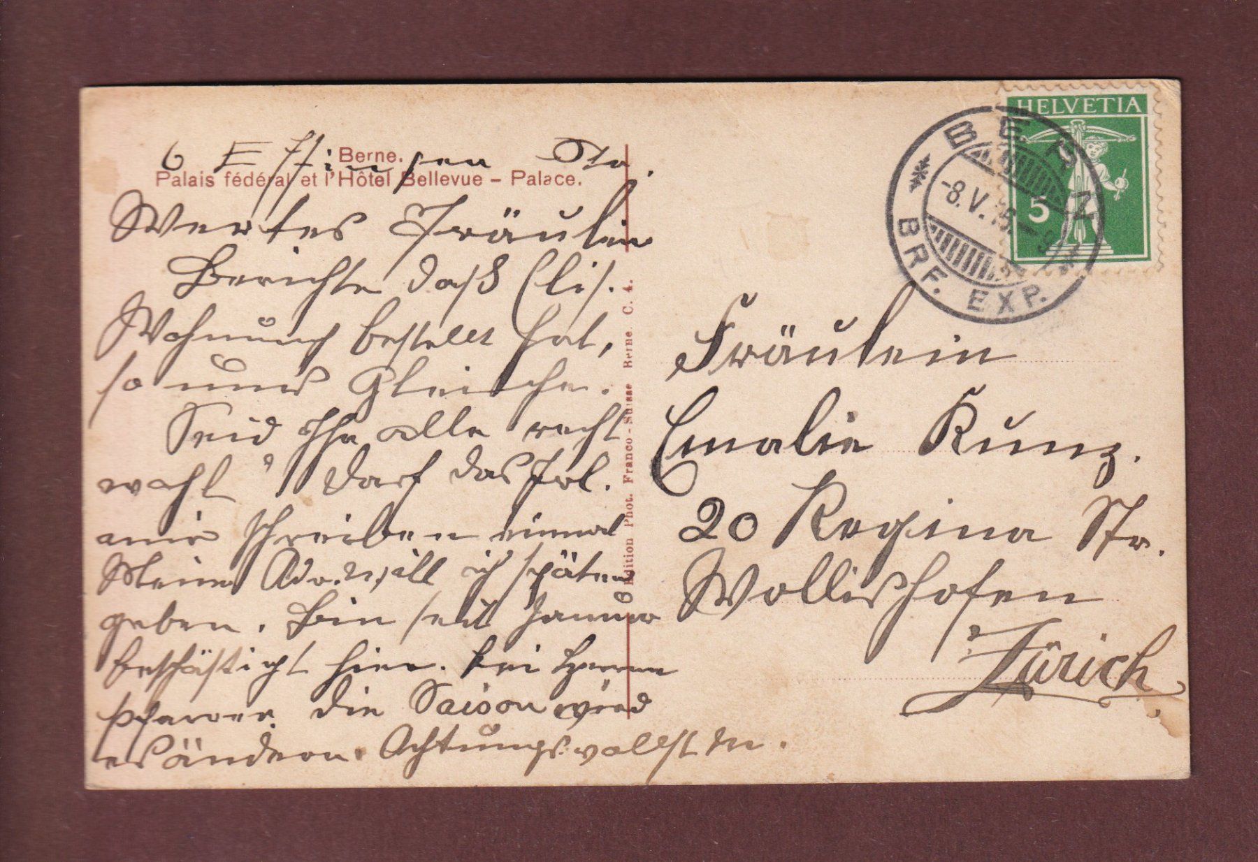 Cartoline postali: BERN - Bundespalast - Bellevue-Palace - 1916 – Usato da Pully venduto da nicecards-shop 1
