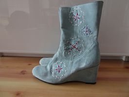 Hellblaue Stiefeletten Wildleder bestickt (Jette Joop) 39