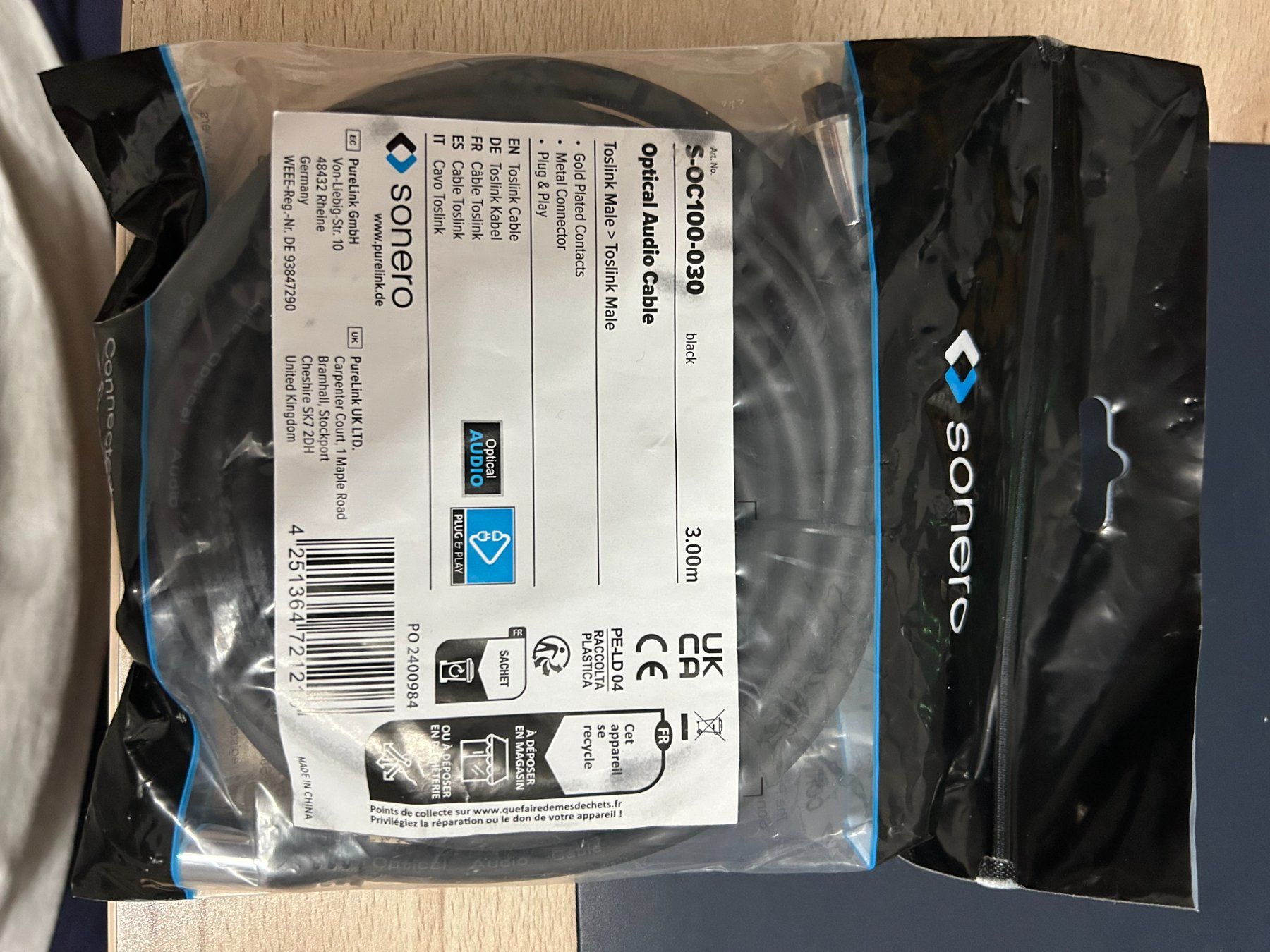 Cavi: Sonero Optical Audio cable 3.00m – Nuovo e nell'imballaggio originale da Worb venduto da myd_tjy8