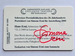 Simone Erni Taxcard Unterschrift Porträt Hans Erni nur 100St