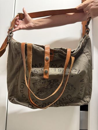 Campomaggi Tasche olivgrün Leder Canvas guter Zustand