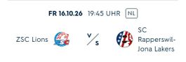 ZSC - Rapperswil -Jona- Heim Stehplatz - Fr. 16.10.2026