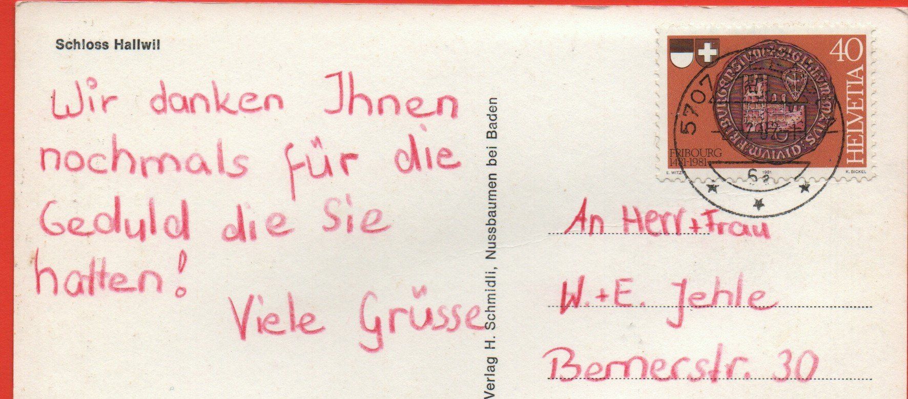 Ansichtskarten: HALLWIL Schloss – Gebraucht aus Jona von philajona 1