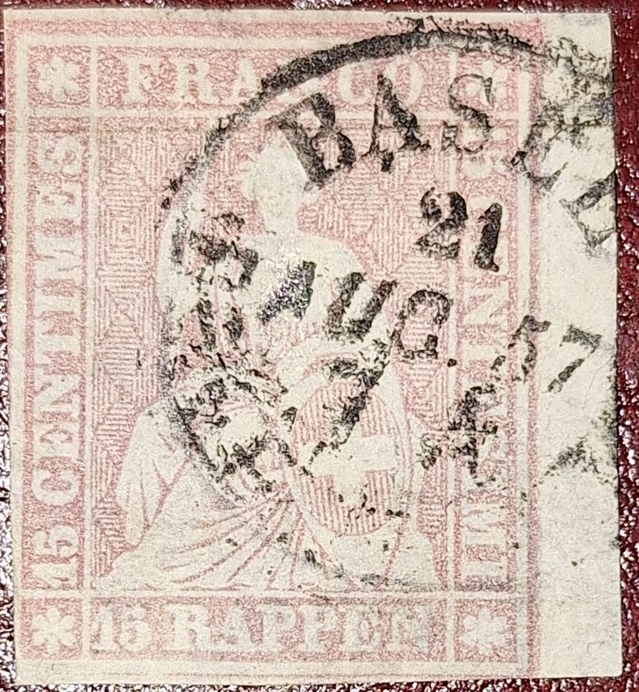Tutti i francobolli: Strubel 24F 24B1m.II.b mit Attest Kat. 450.- – Usato da Balgach venduto da SIMEON27