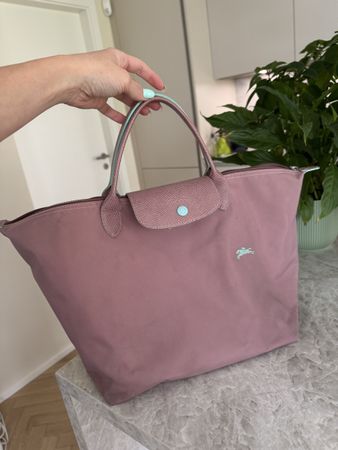 Sac cabas Longchamp rose avec détails bleu clair état bon