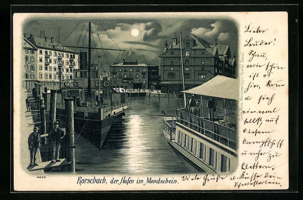 Cartoline postali: Litho Rorschach, Hafenpartie im Mondsche – Usato da Berlin venduto da bartko-reher