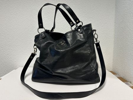 Navyboot Leder Handtasche Shopper Schwarz Hobo-Tasche