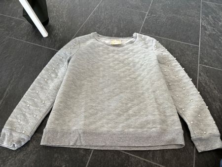 Pullover - grau mit stylischen Perlen -  Gr. S