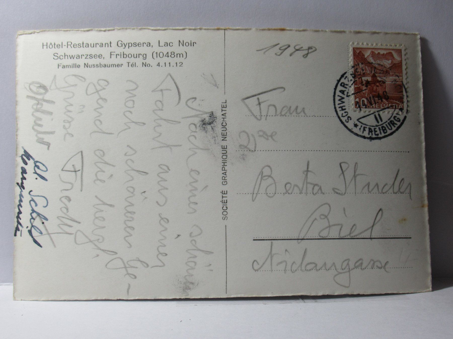 Cartoline postali: Schwarzsee , Schwäne  1948 – Usato da Grenchen venduto da Bluemchen1900 1