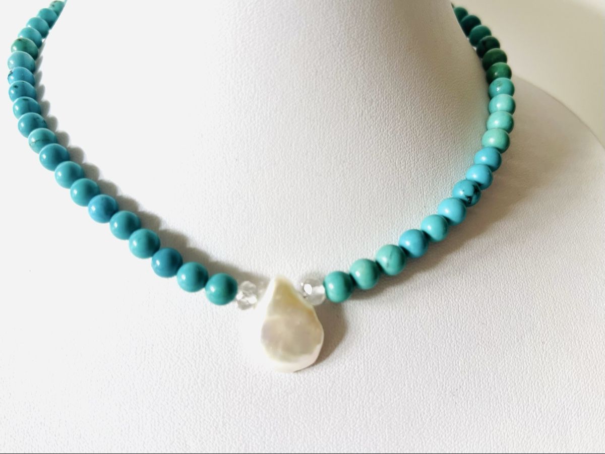 Ketten: Turquoise & Keshi Pearl Necklace Silber – Neu und originalverpackt aus Rüschlikon von ThereseJewelryDesign 5