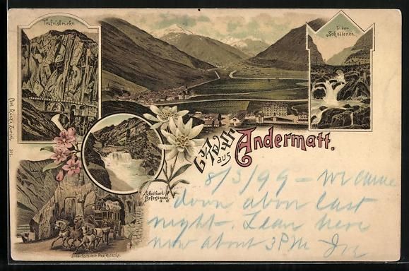 Cartes postales: Litho Andermatt, Teufelsbrücke, In der  – D'occasion à Berlin par bartko-reher