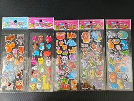 5 Bogen Sticker Aufkleber Etiketten Cartoon Tiere Basteln