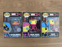 3 Funko Pop! Marvel 648, 649, 650 Blacklight