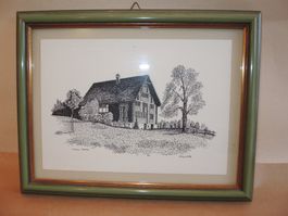Stich Druck von Silenen / Pfarrhaus von Oskar Birri