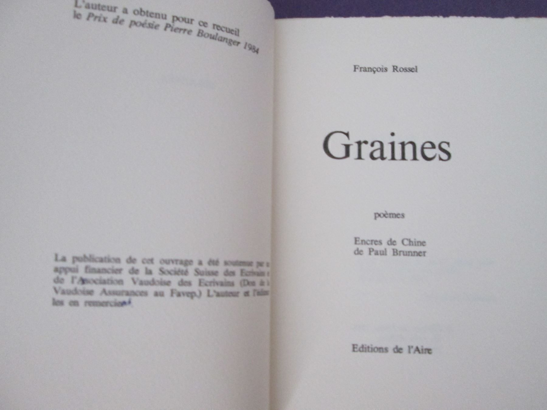 Libri: Graines - Poèmes – Usato da Neuchâtel venduto da Dualseele 1