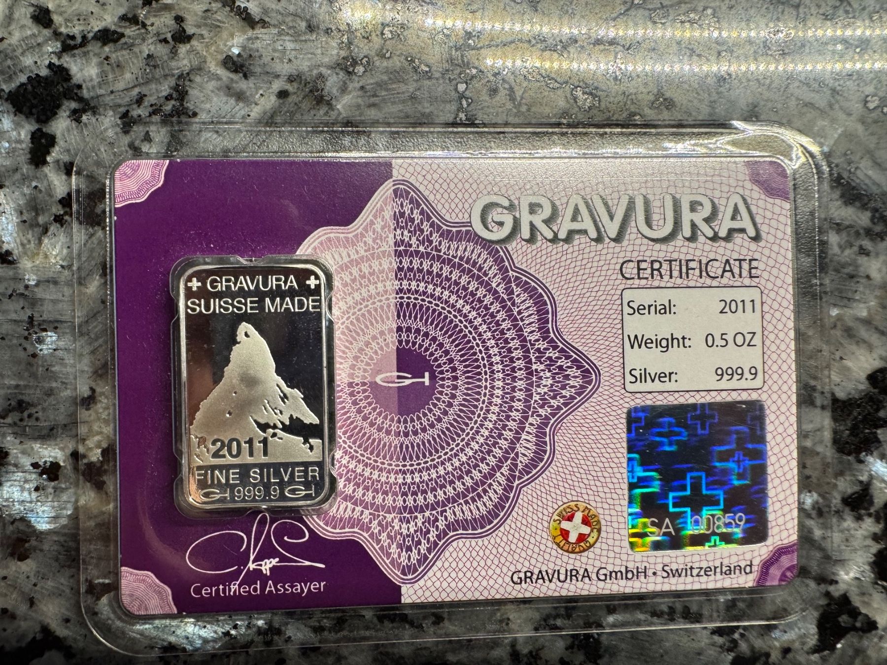 Metalli preziosi: 1 Silberbarren mit Matterhorn 0,5oz – Nuovo e nell'imballaggio originale da Bronschhofen venduto da pgds