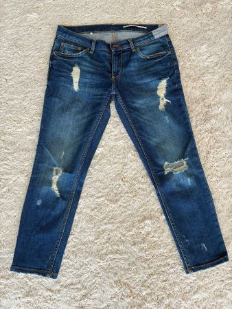 Zara Distressed Jeans – Mid Rise Relaxed Fit – Gr. 38 – Blau