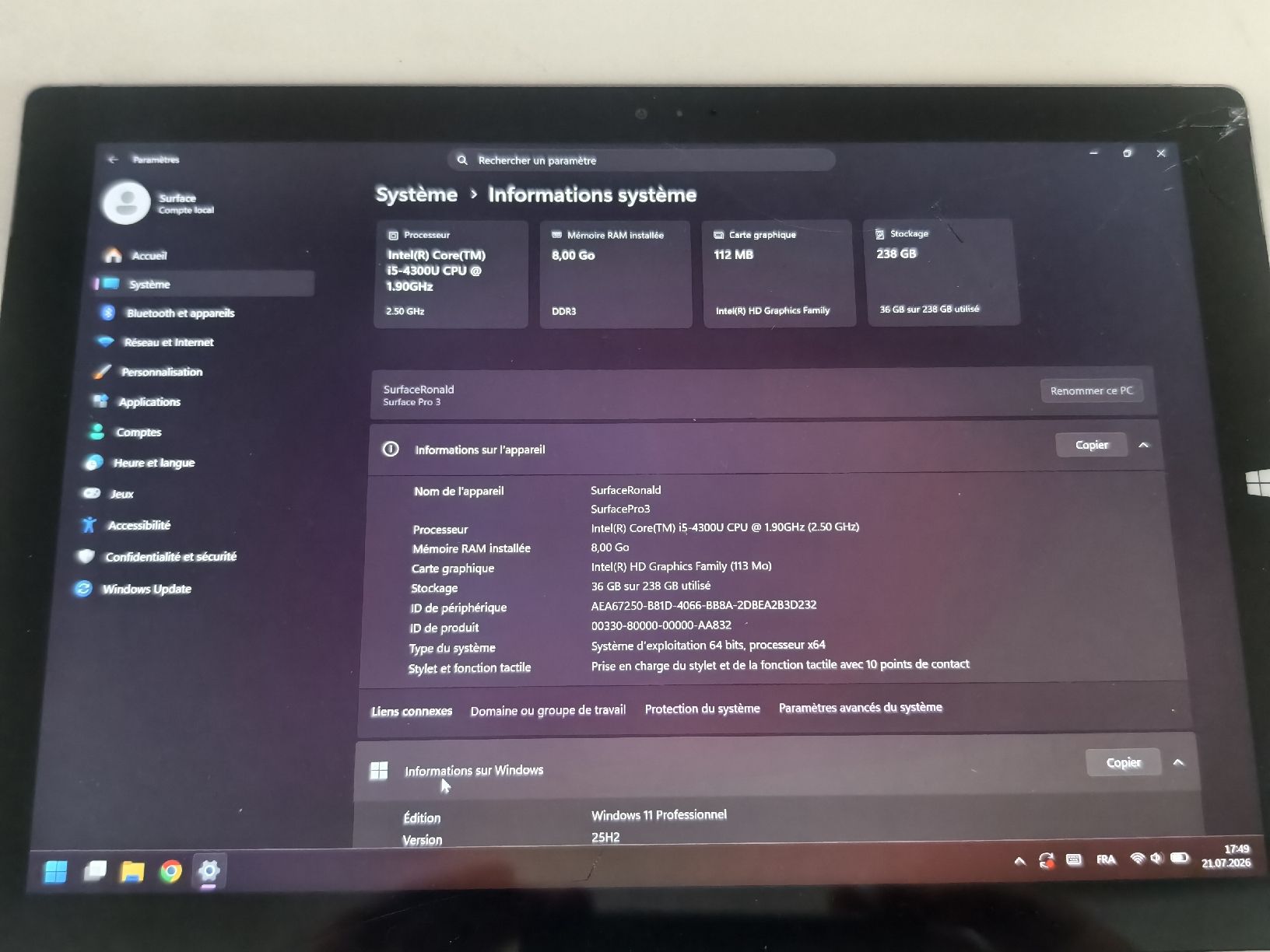 Microsoft Tablet PC: Surface Pro 3 256Go Windows 11 – Difettoso da Bournens venduto da Ph0en1x 6