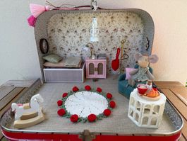 Haus-Köfferchen gross / rosa mit Maileg Maus