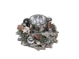 Weihnachtlicher Teelichthalter mit Naturkranz zu verkaufen