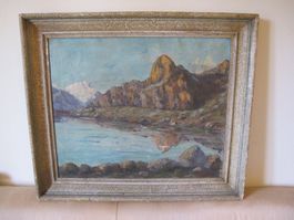 Bild Gemalt Berglanschaft Mit See Signiert Sehr Alt Schön