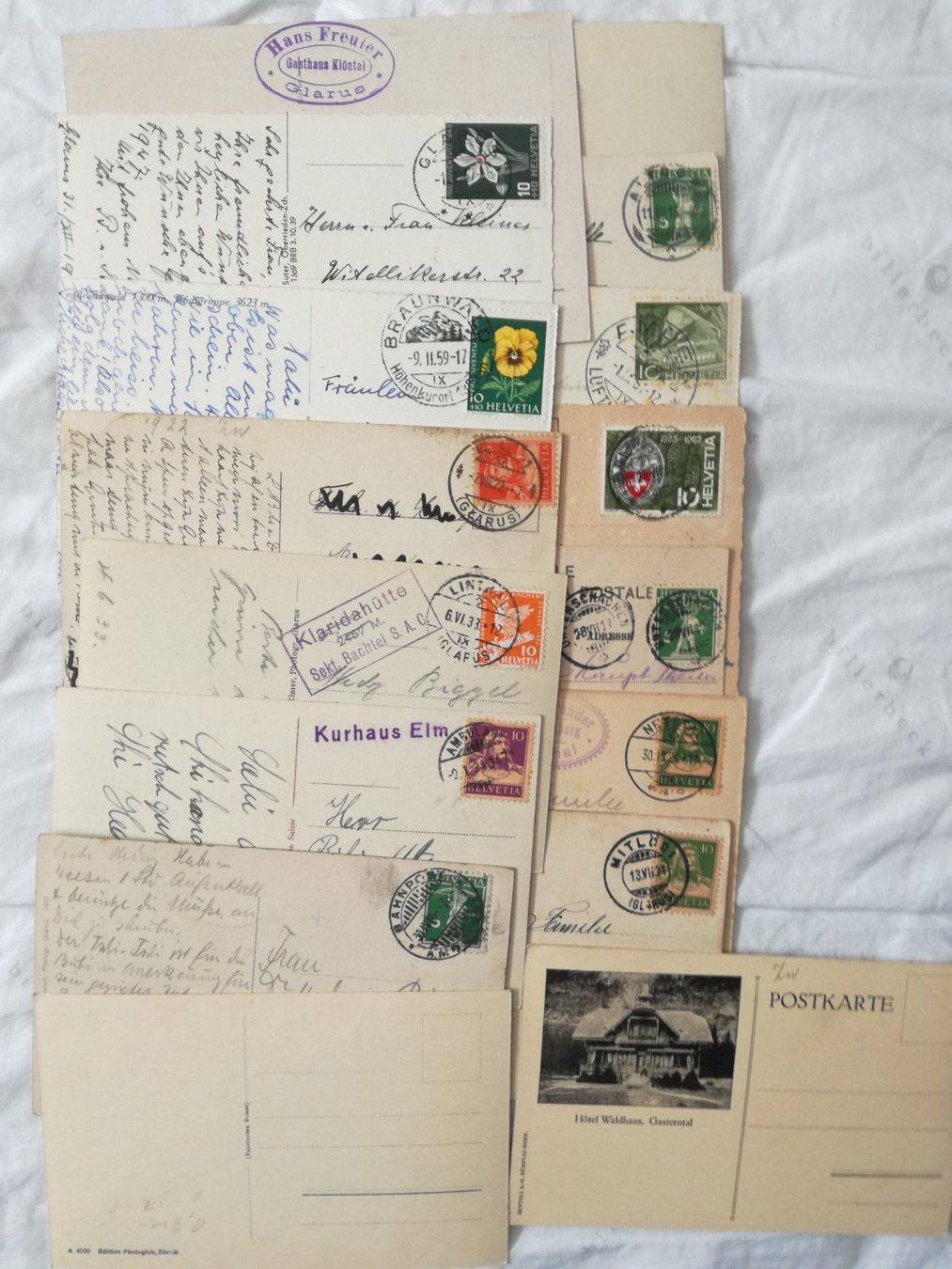 Cartoline postali: 16 AK Kanton Glarus, Kleinformat 1917 - 1951 – Usato da Zürich venduto da Tolima194 7