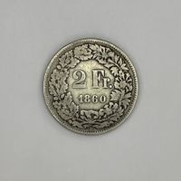 Switzerland 2 Francs 1860 Silver Coin – Helvetia