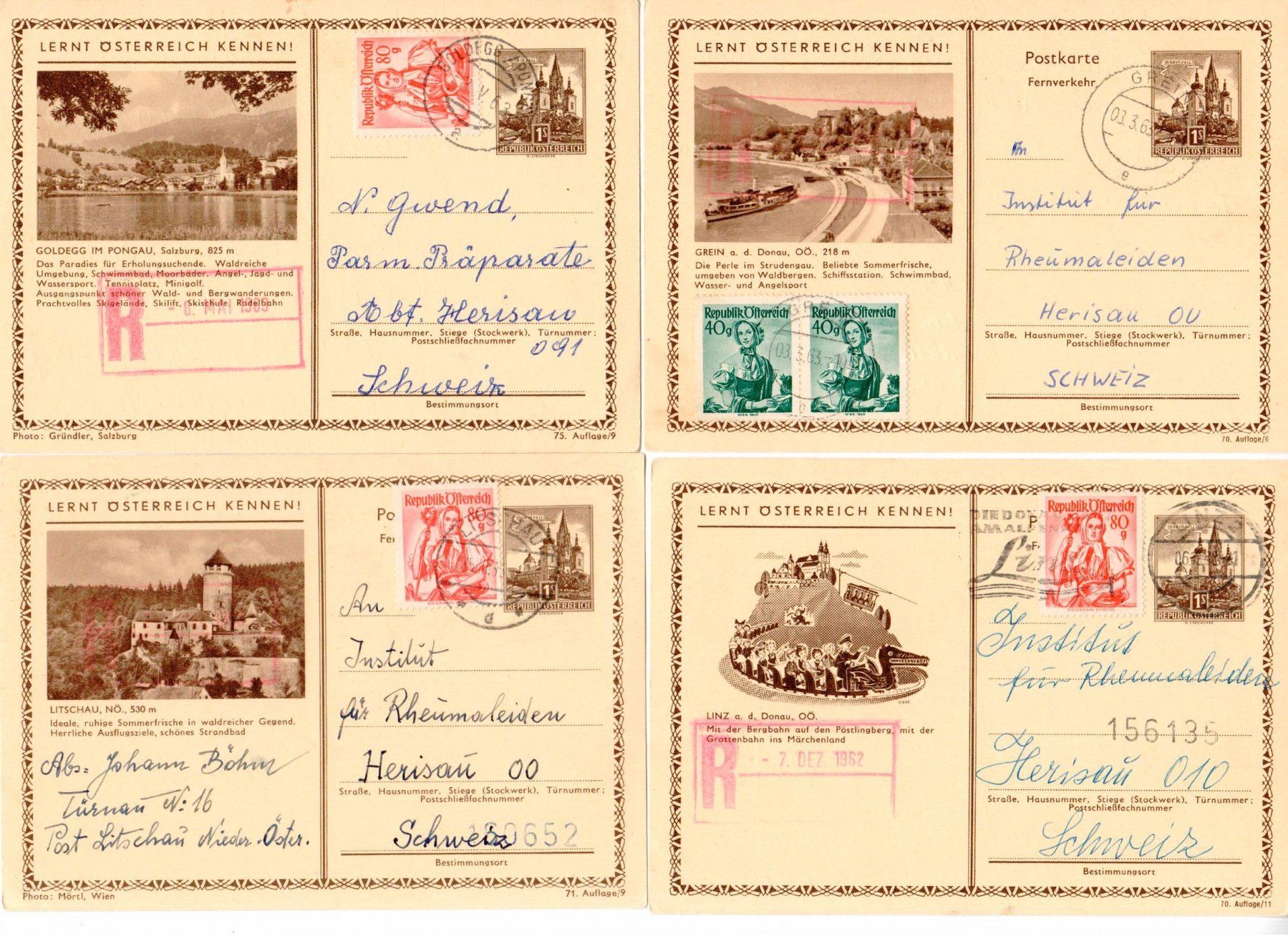 Alle Briefmarken: 4 Bildpostkarten Österreich – Gebraucht aus Wolhusen von Curver9