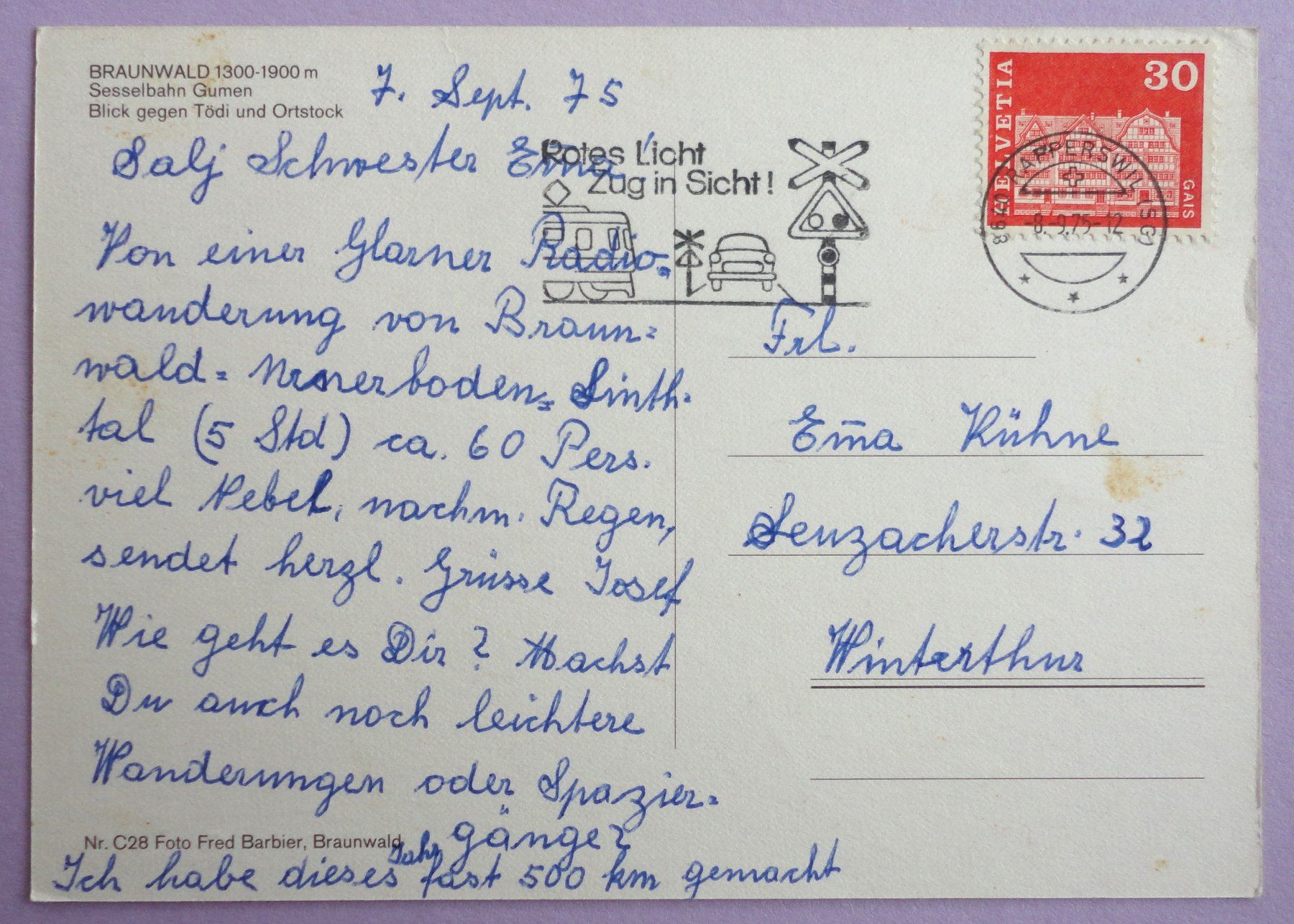 Cartoline postali: Braunwald, Sesselbahn Gumen – Difettoso da Fétigny venduto da Billy2miny 1