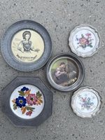 5er Set Vintage Zinnteller - Zürich Tracht, Blumen & Motive