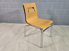 2x Formpressholz Stapelstuhl, Designer Chrom Holz Stuhl Set