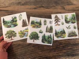 Sticker Aufkleber Scrapbook Natur Wald Pflanzen Berge