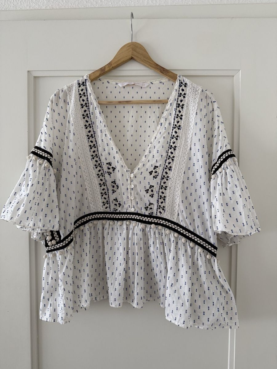 Zara Camicette: Blouse white patterned short sleeve size XL condition good – Nuovo (secondo la descrizione) da Zürich venduto da mariagondo95 2