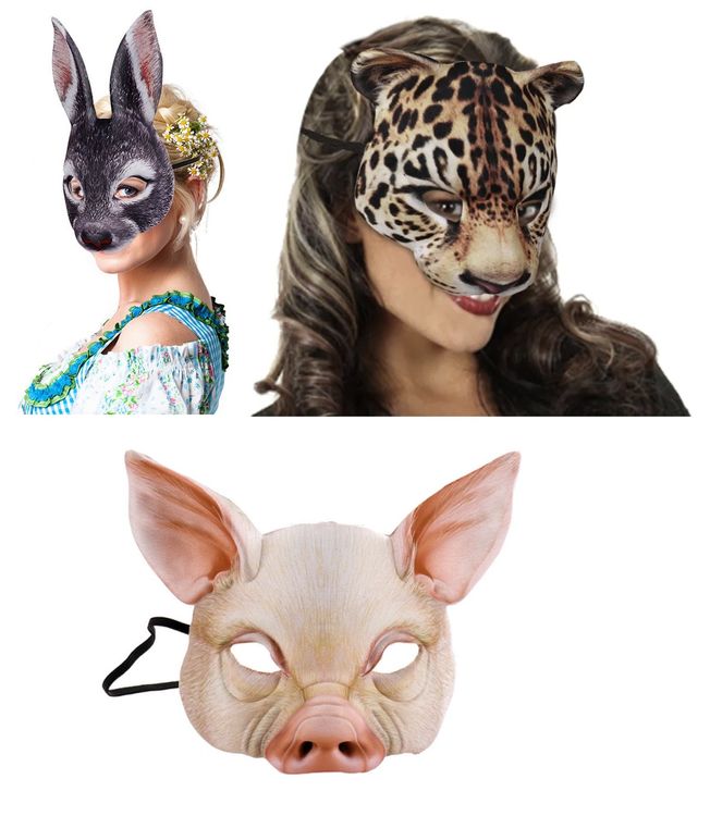  3 x 3D-Tiermaske für Halloween Leopard, Schwein, Kaninchen (Neu und Bildidee 