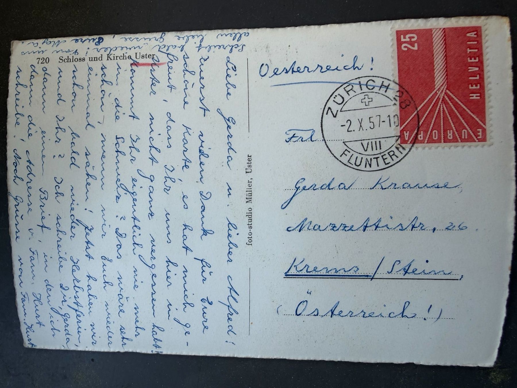 Cartoline postali: USTER - Schloss und Kirche - Ansichtskarte – Usato da Tegerfelden venduto da siebenmacky 1