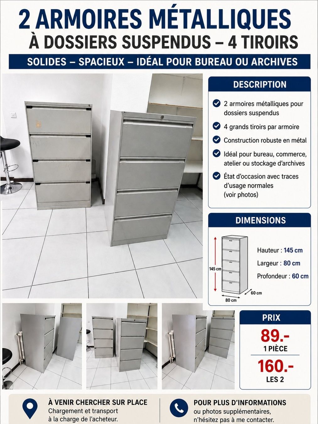 Armadi: 2 Armoire métalliques 4 tiroirs avec clés – Usato da La Chaux-de-Fonds venduto da PoritoshP