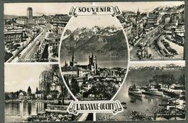 AK sw Lausanne-Ouchy VD Souvenir 5- Bilder-Karte ≈ 1953
