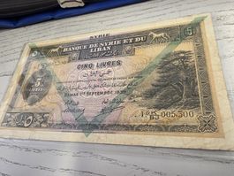 Syrien und Libanon 5 Livres 1939 Banknote guter Zustand