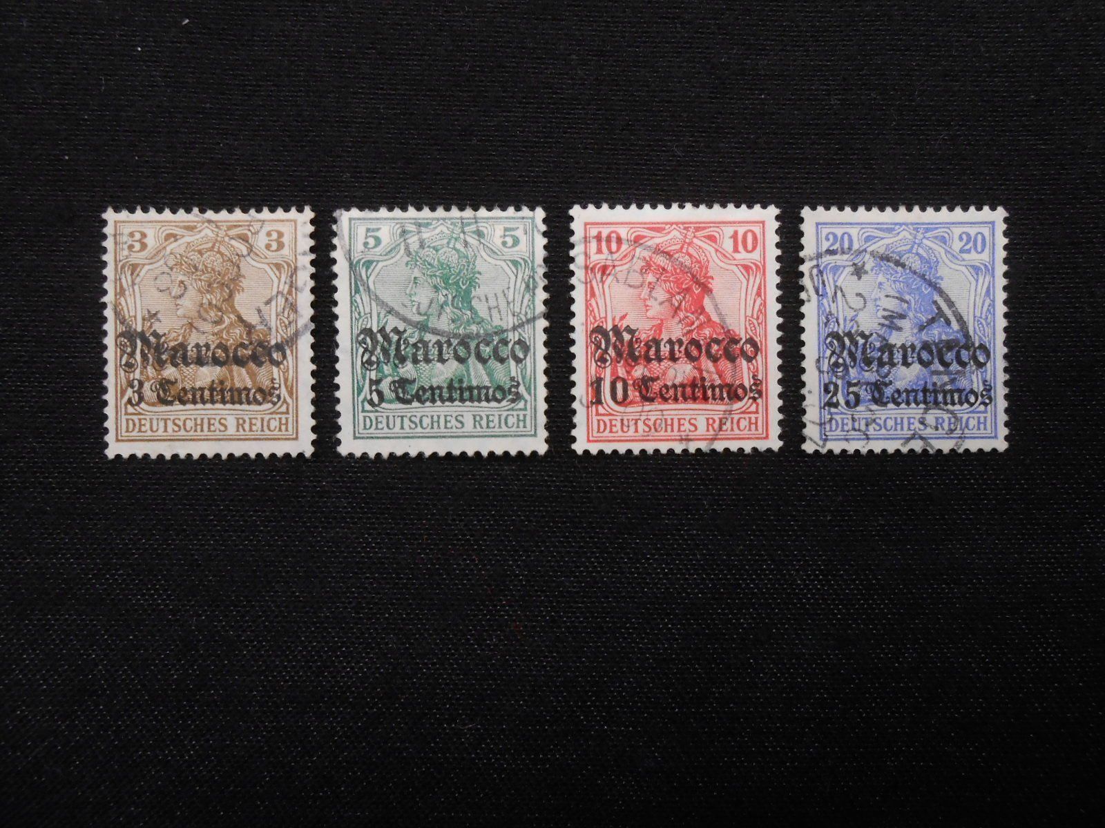 Tutti i francobolli: DR Mi 34-37a  Marokko 1906  Mi CHF 17.20 – Usato da Hallwil venduto da pkaiser44 1