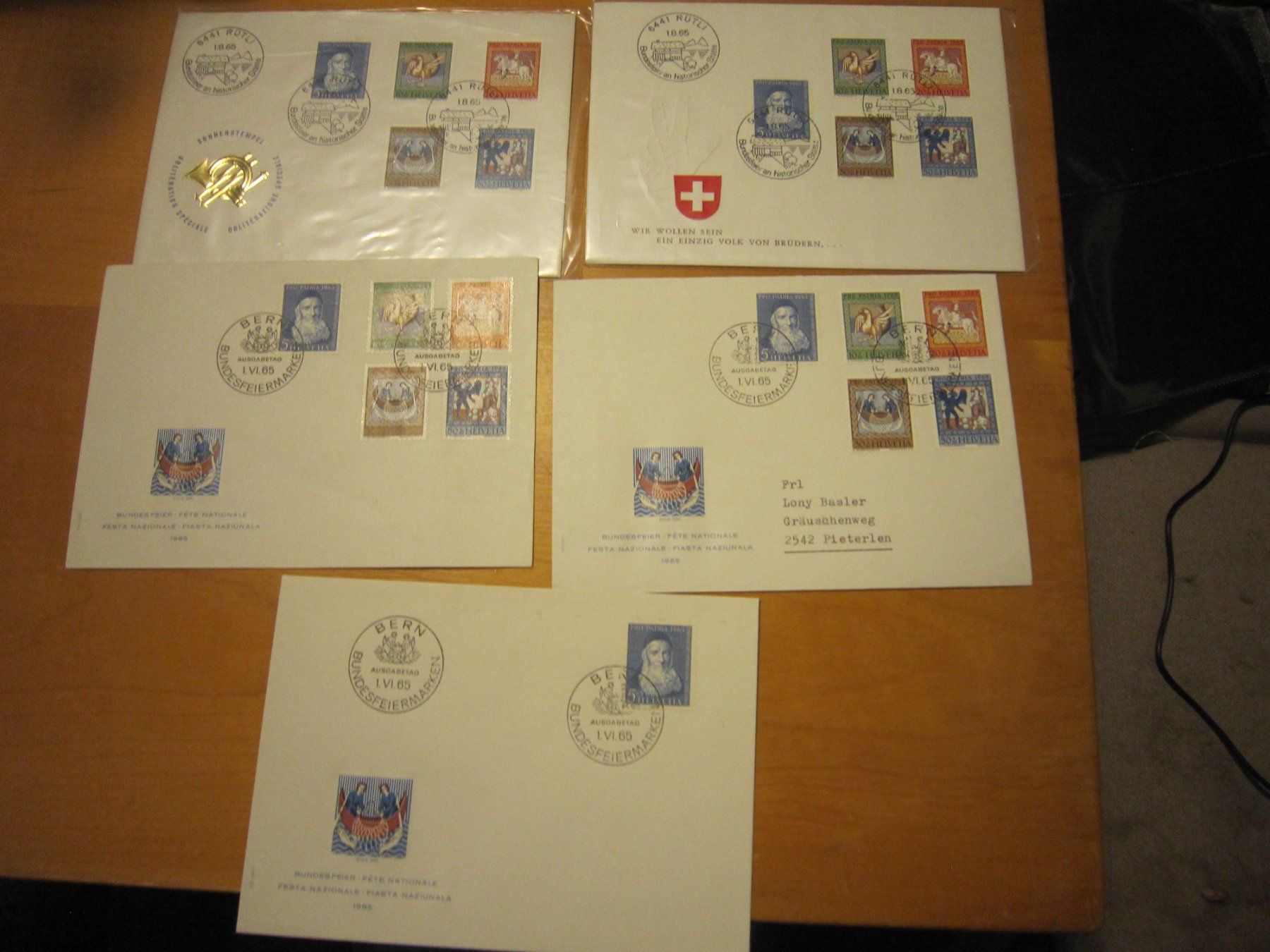 Tutti i francobolli: PP 1965 FDC und Bundesfeiere 1.er August – Usato da Gordola venduto da Polentaefung
