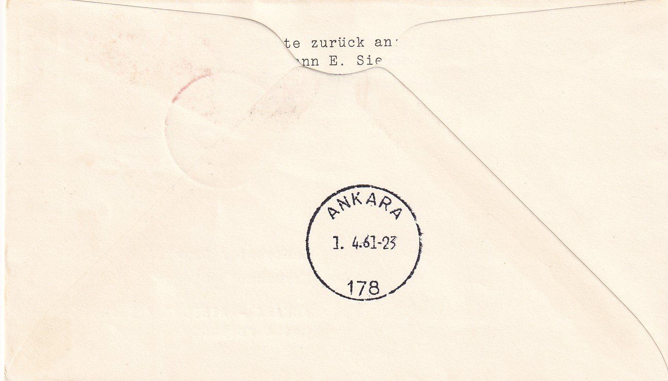 Tutti i francobolli: Erstflug Lufthansa Frankfurt - Ankara 1961 – Usato da Baar venduto da Asmara111 1