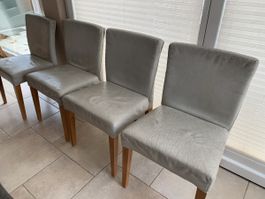6 ältere beige Leder-Esszimmer-Stühle
