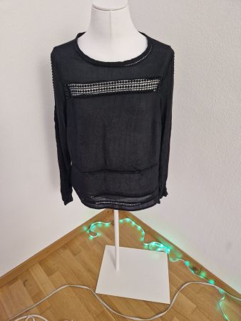 Schwarze Bluse mit Spitzendetails Gr. 38