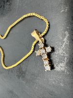 Vergoldetes 925 Silberkreuz mit Zirkonia + Kette