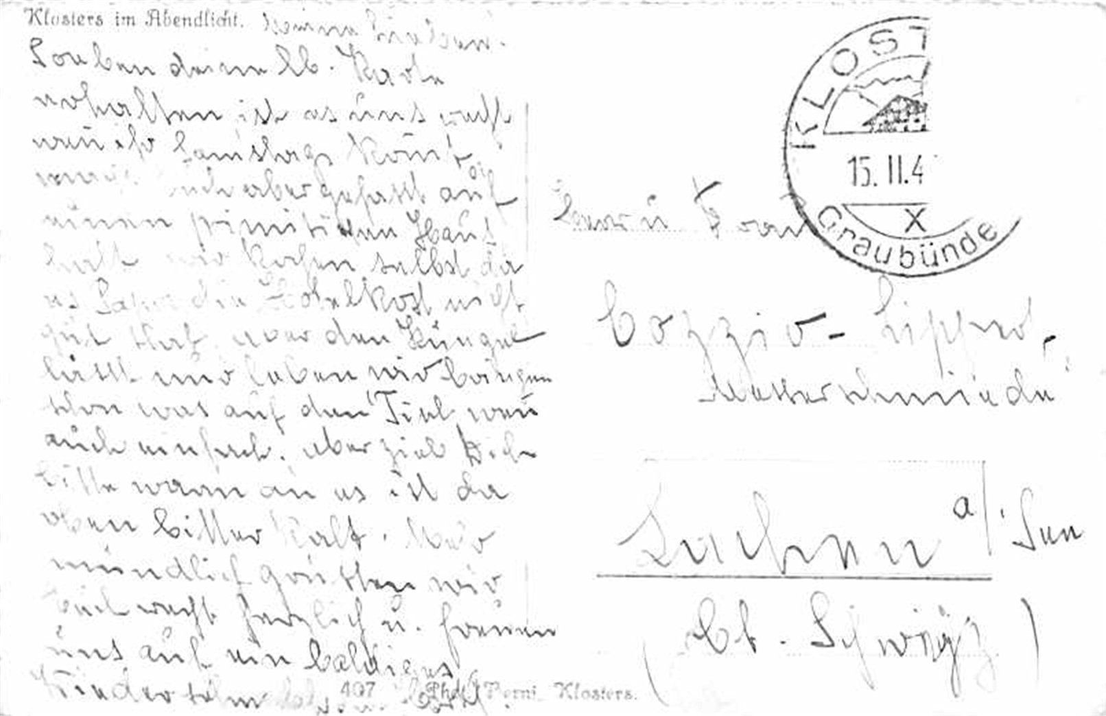 Ansichtskarten: Klosters, im Abendlicht – Gebraucht aus Ottikon b.Kemptth. von Neptun1974 1