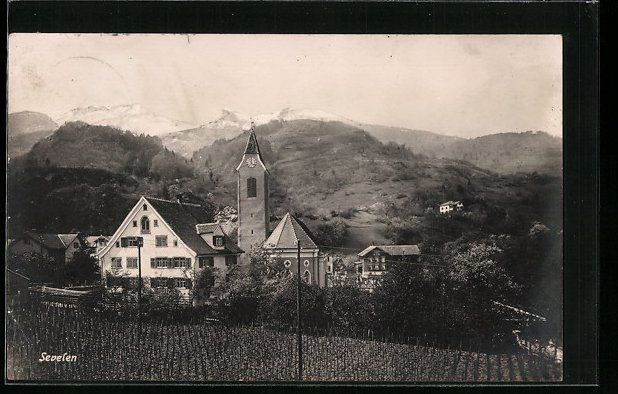 Cartoline postali: AK Sevelen, Teilansicht mit Kirche – Usato da Berlin venduto da bartko-reher