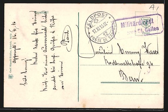 Cartoline postali: AK Appenzell, Kirche mit Brücke, 1916 – Usato da Berlin venduto da bartko-reher 1